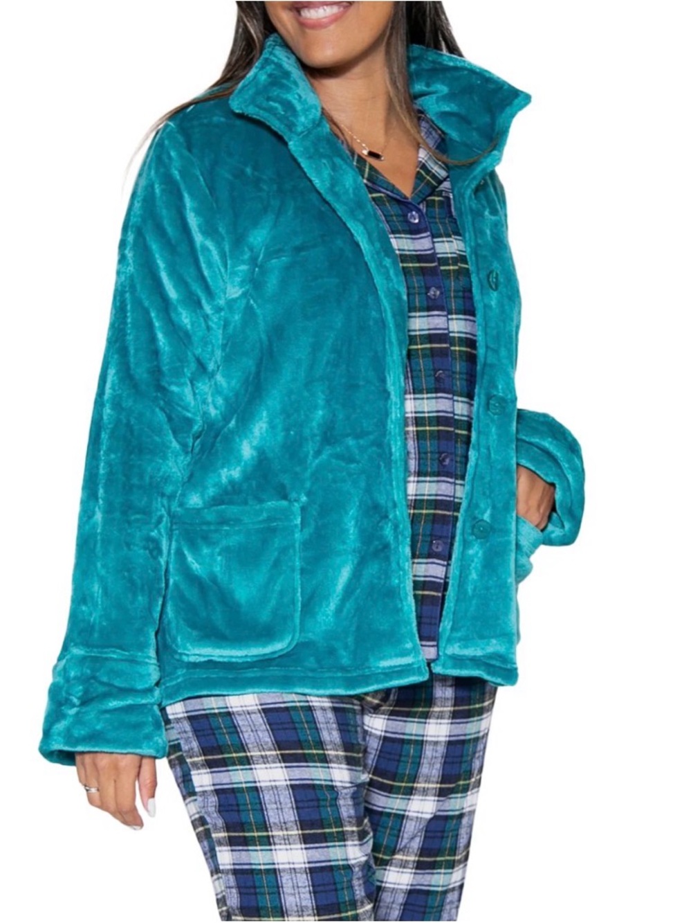 NWT La Cera Plush Bed Jacket in Teal Size 1X